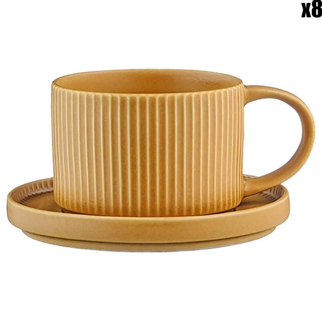 8 Tasses Scandi Et Soucoupe jaune ocre - 15 cl-Bjorn Discount