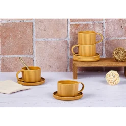 8 Tasses Scandi Et Soucoupe jaune ocre - 15 cl-Bjorn Discount