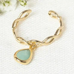Bague ajustable Athéna Amazonite en laiton doré-Moonstone Best