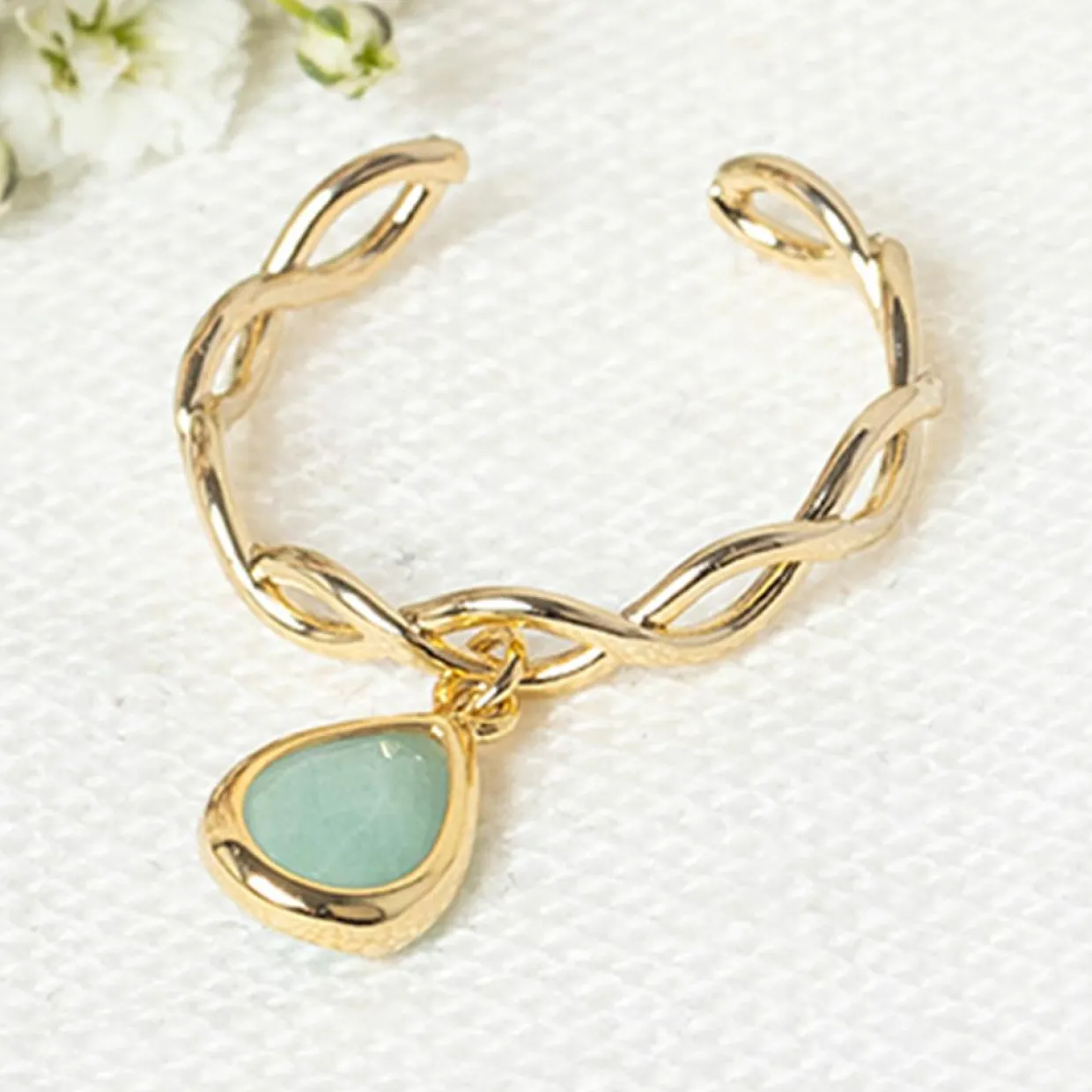 Bague ajustable Athéna Amazonite en laiton doré-Moonstone Best