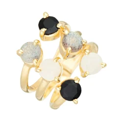 Femme Moonstone Bagues^Bague ajustable Stella Labradorite en laiton doré