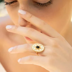 Bague ajustable Western Onyx en laiton doré-Moonstone