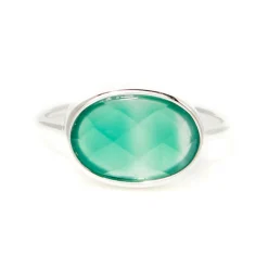 Bague Alexine Agate verte en laiton argenté-Moonstone Online