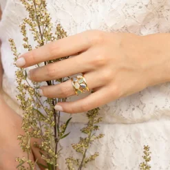 Bague Debora Quartz, Labradorite et Jade en laiton doré-Moonstone Sale