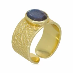 Bague Elisabeth Labradorite en laiton doré-Moonstone New