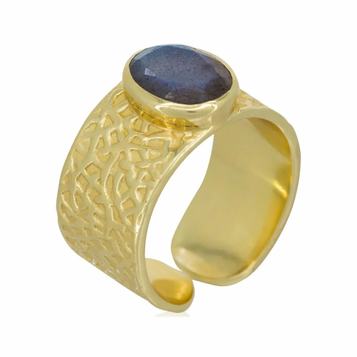 Bague Elisabeth Labradorite en laiton doré-Moonstone New