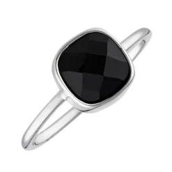 Bague Ella Onyx en laiton argenté-Moonstone Clearance