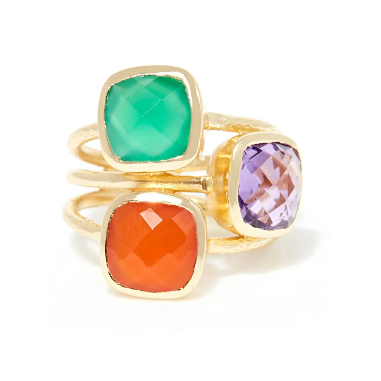Femme Moonstone Bagues^Bague Elsa Onyx verte, Cornaline & Améthyste en laiton doré