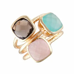 Femme Moonstone Bagues^Bague Elsa Quartz & Labradorite en laiton doré