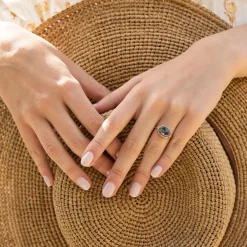 Bague Lisa Labradorite en laiton doré-Moonstone New