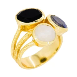 Bague Mariel Onyx & Labradorite en laiton doré-Moonstone Sale
