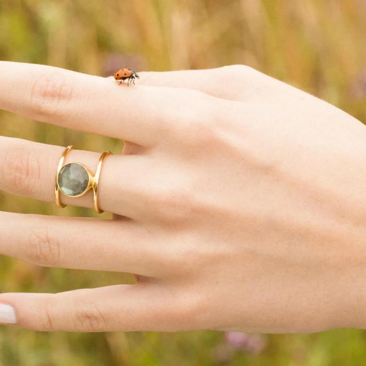 Femme Moonstone Bagues^Bague Nicole Labradorite en laiton doré