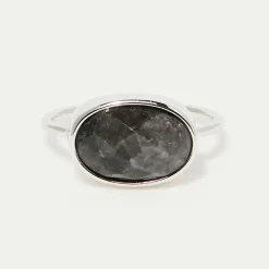 Bague Noelie Labradorite en laiton argenté-Moonstone Clearance
