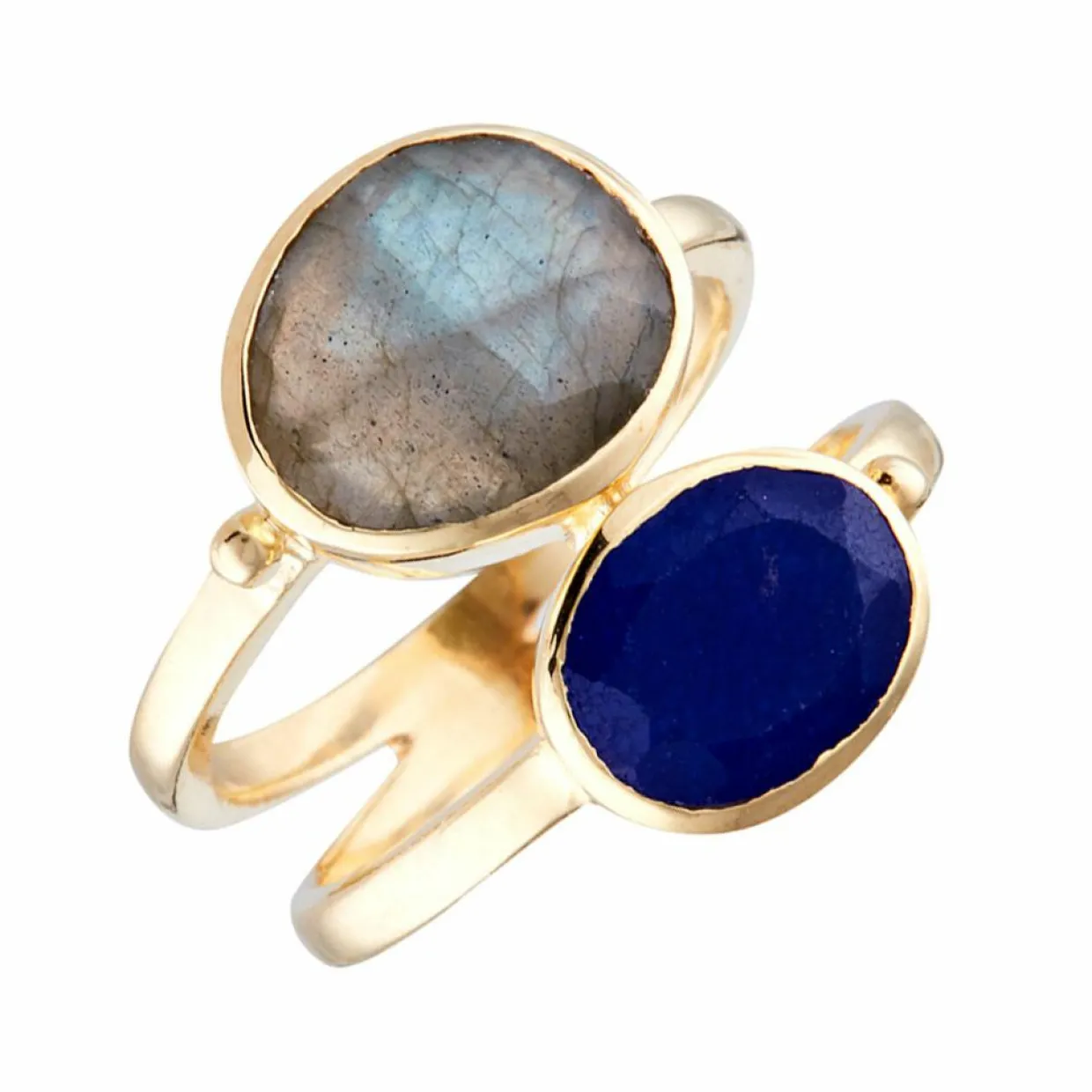 Femme Moonstone Bagues^Bague Océane Labradorite & Jade en laiton doré