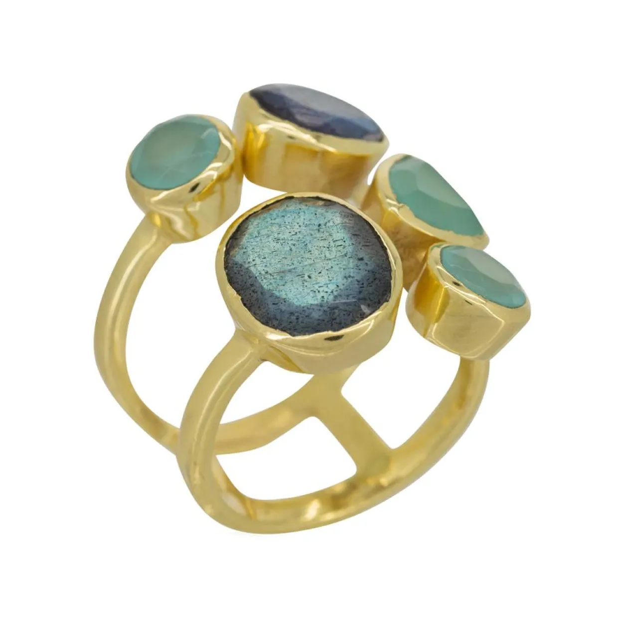 Femme Moonstone Bagues^Bague Tatiana Labradorite & Aqua Calci en laiton doré