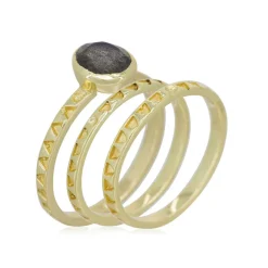 Bague triple Erika Labradorite en Laiton doré-Moonstone Sale