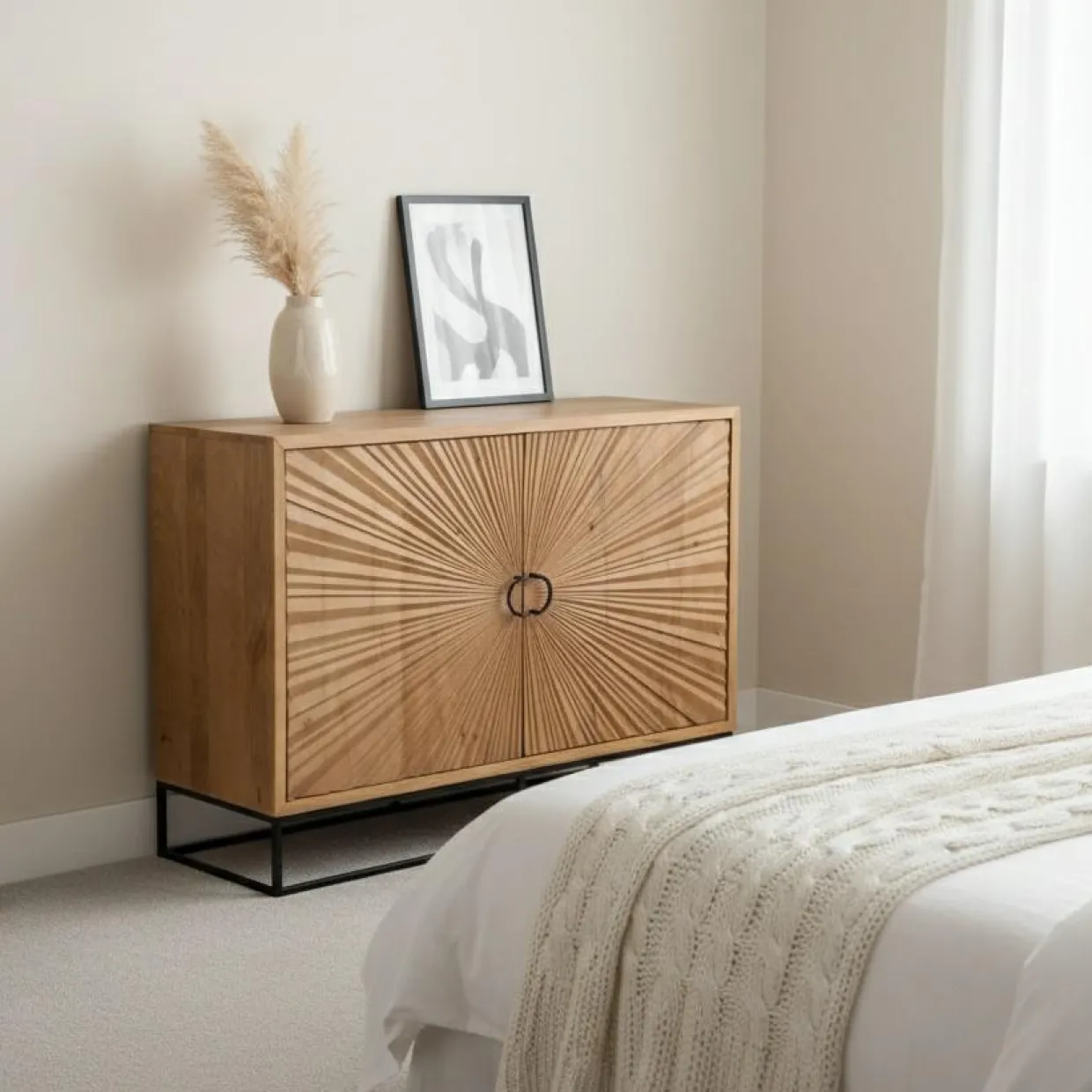Bois & Chiffons Meubles De Rangement^Bahut 2 portes sculptées Manguier Solaris Beige - 120x42x85 cm