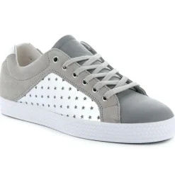 Baskets basses en Velours de Cuir & Cuir gris/argenté-Palladium Discount