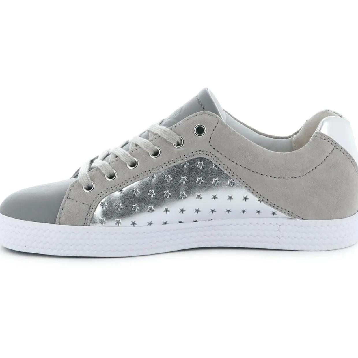 Baskets basses en Velours de Cuir & Cuir gris/argenté-Palladium Discount