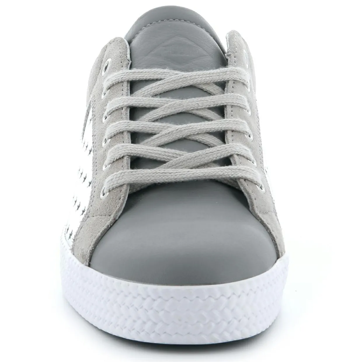 Baskets basses en Velours de Cuir & Cuir gris/argenté-Palladium Discount