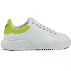 Homme EA7 Baskets^Baskets en Cuir blanc/vert fluo