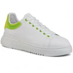 Homme EA7 Baskets^Baskets en Cuir blanc/vert fluo