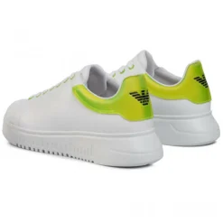 Homme EA7 Baskets^Baskets en Cuir blanc/vert fluo