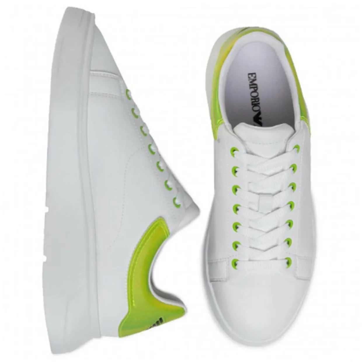 Homme EA7 Baskets^Baskets en Cuir blanc/vert fluo