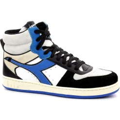 Homme Diadora Baskets^Baskets en Cuir Magic Baske Mi blanc/bleu/noir