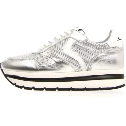 Baskets en Cuir May argentées - Talon 4 cm-Voile Blanche Hot