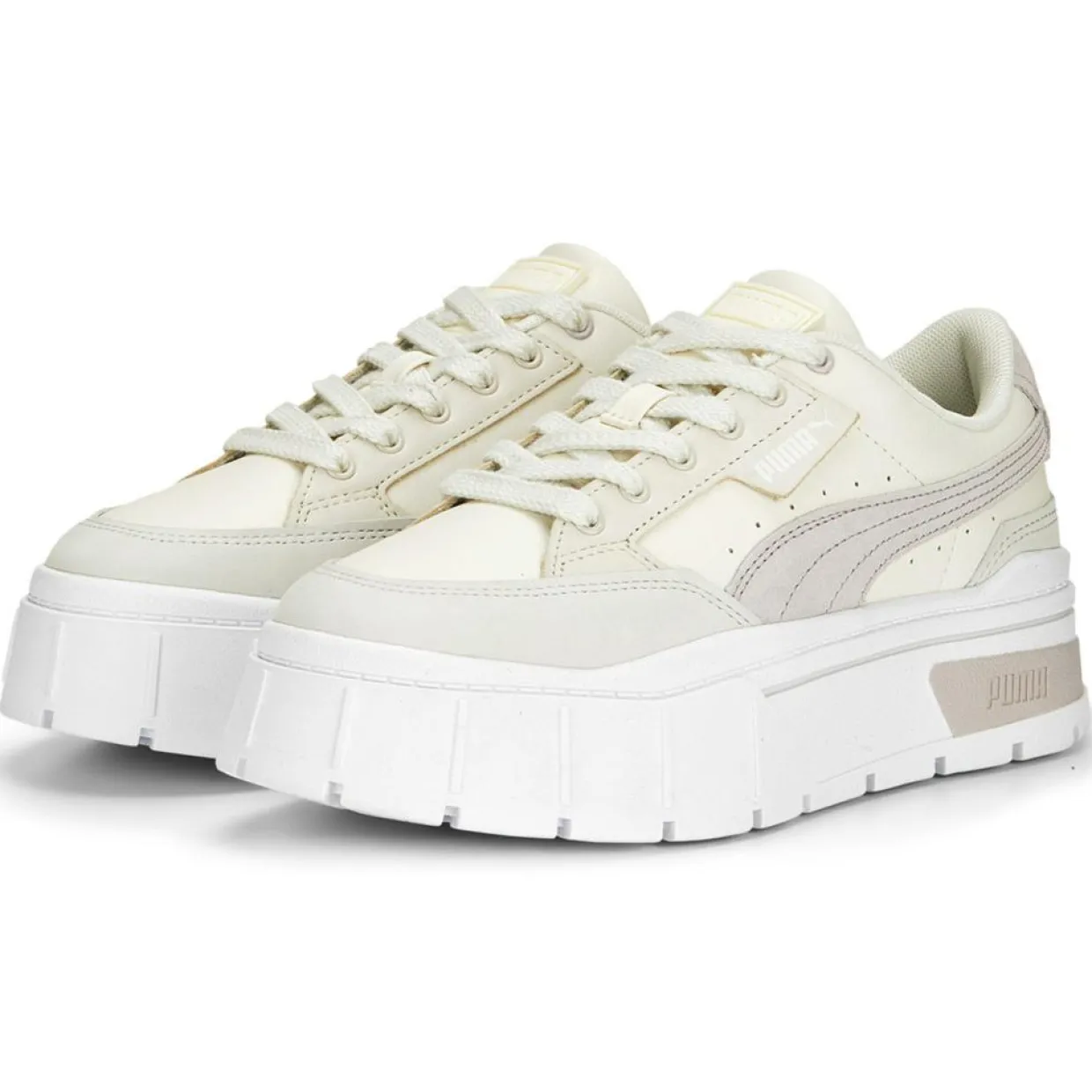Femme Puma Baskets^Baskets en Cuir Mayze Stack Luxe blanc/beige