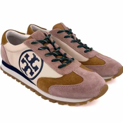 Baskets en Velours de Cuir & Toile Annie crème/camel/rose-Tory Burch Discount