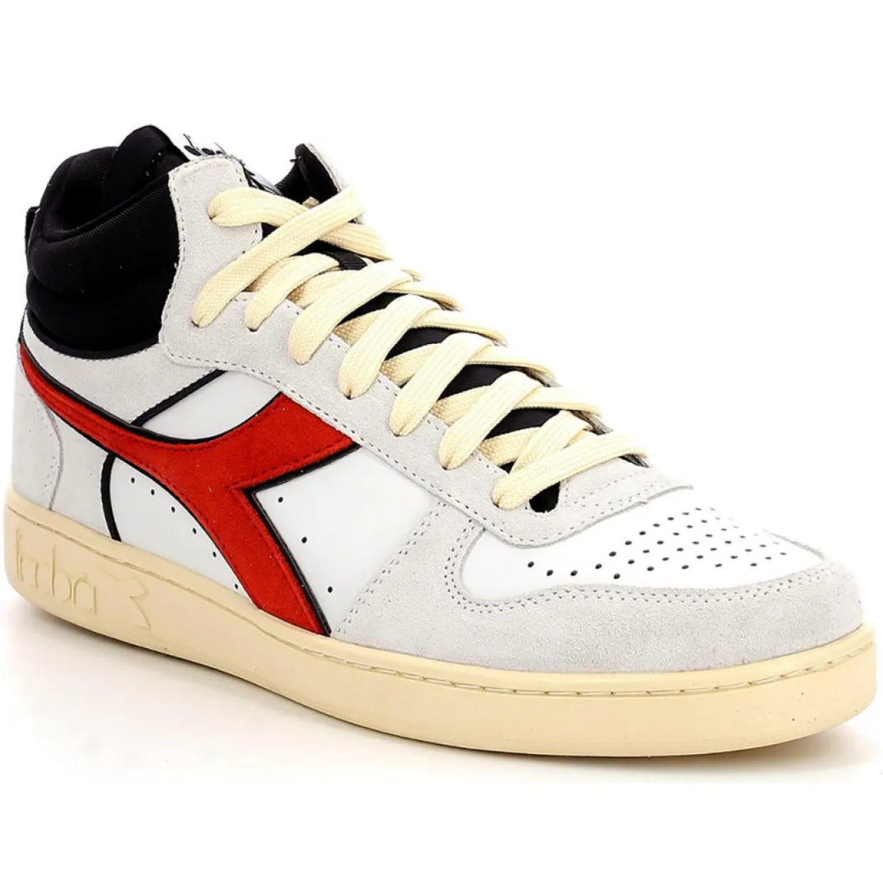 Baskets en Velours de Cuir Magic B blanc/noir/rouge-Diadora New