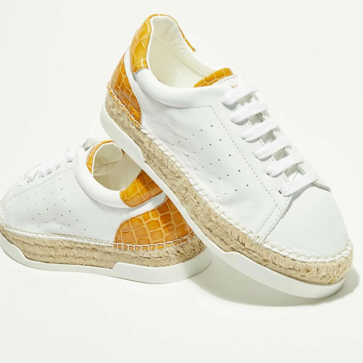 Baskets espadrilles en Cuir Lancry blanc/jaune-Canal Saint Martin Outlet