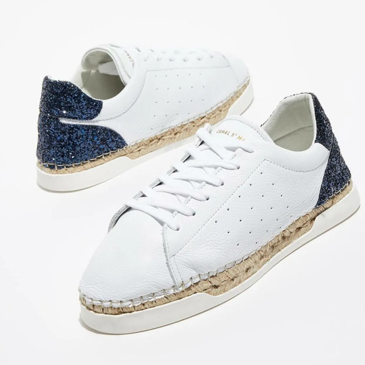 Femme Canal Saint Martin Baskets^Baskets espadrilles en Cuir Lancry glitter blanc/bleu