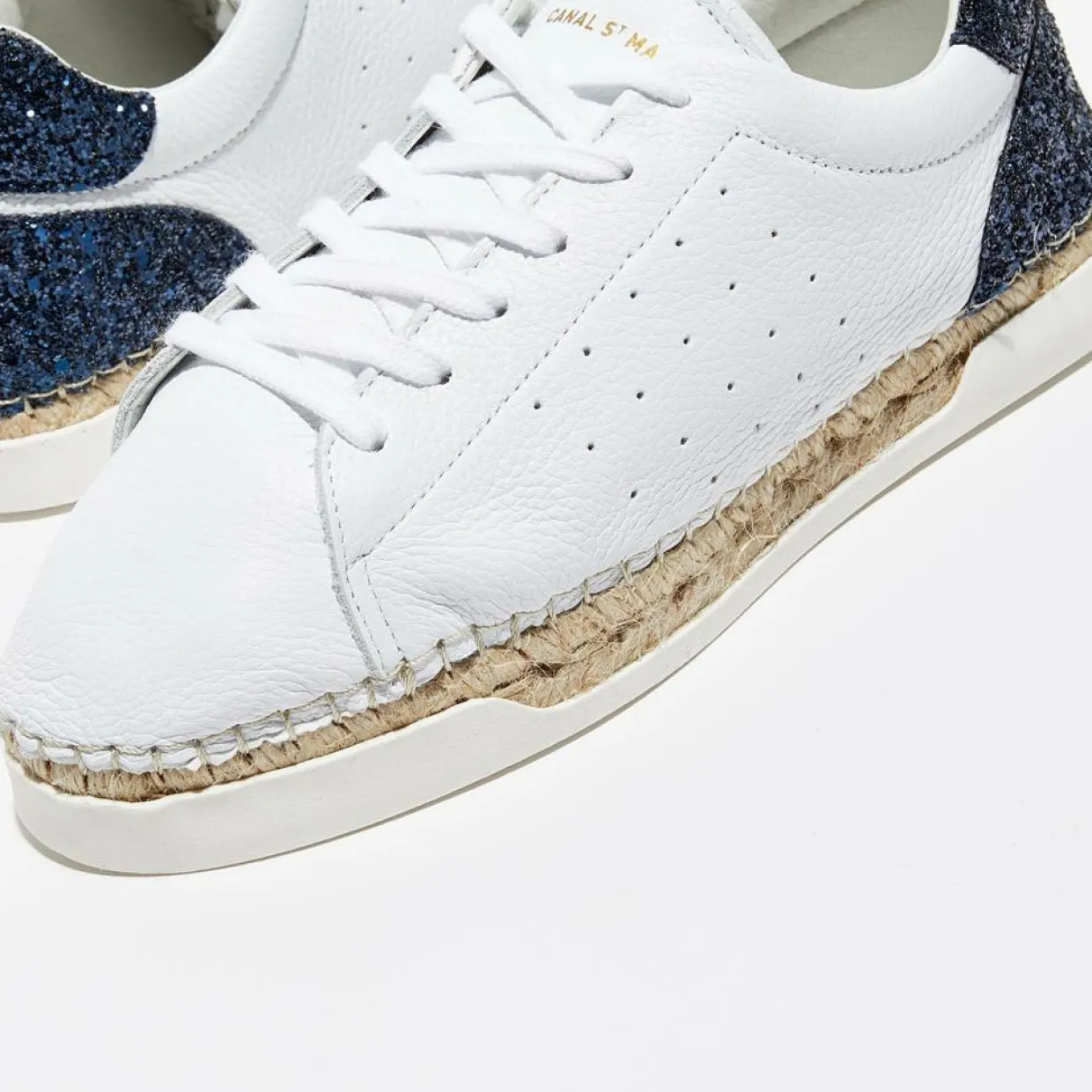 Femme Canal Saint Martin Baskets^Baskets espadrilles en Cuir Lancry glitter blanc/bleu