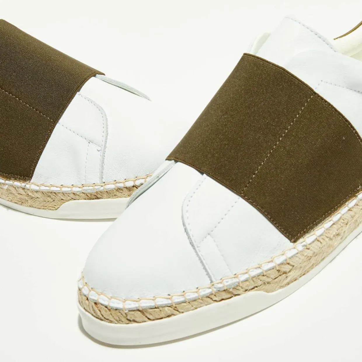 Femme Canal Saint Martin Baskets^Baskets espadrilles en Cuir Lancry blanc/kaki foncé
