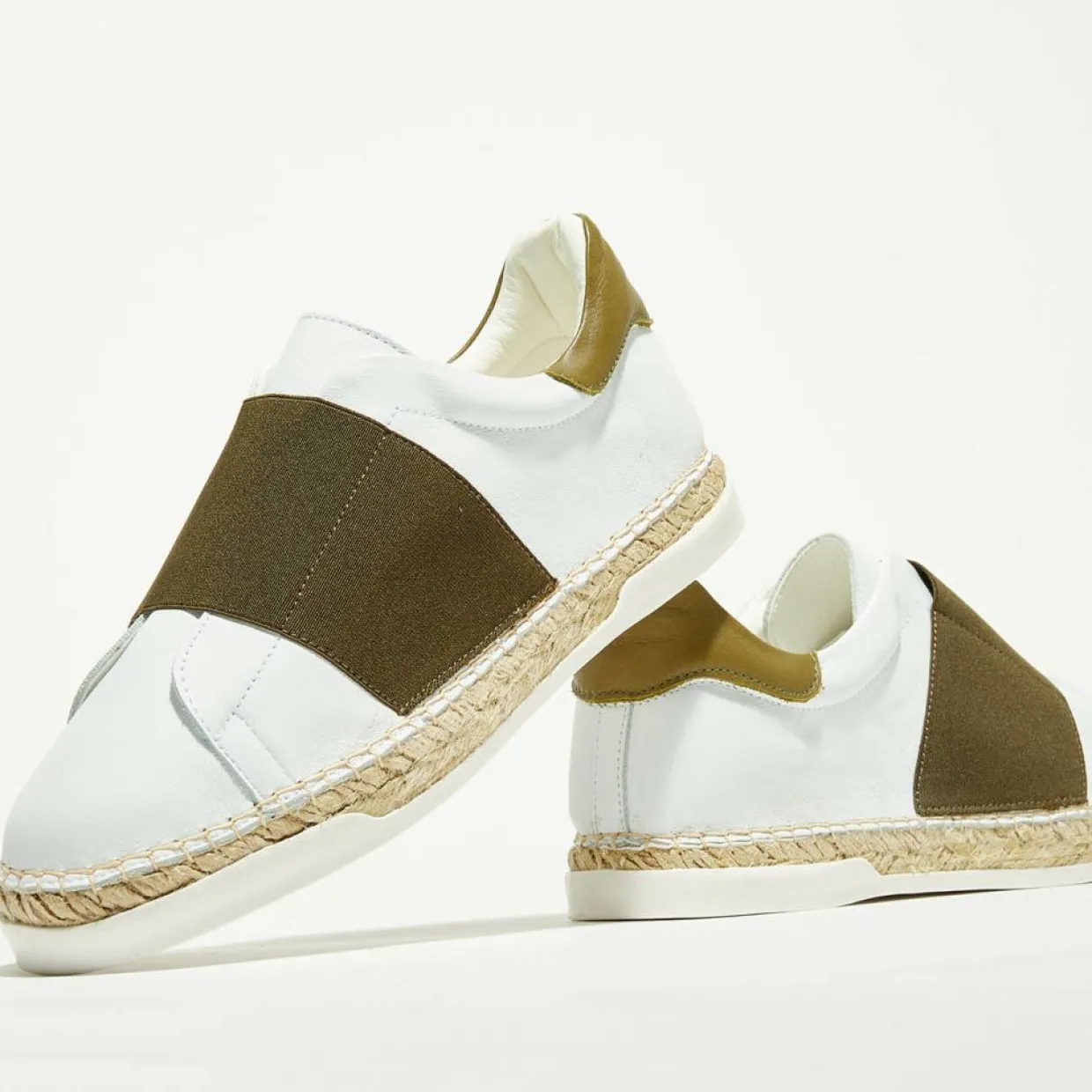 Femme Canal Saint Martin Baskets^Baskets espadrilles en Cuir Lancry blanc/kaki foncé