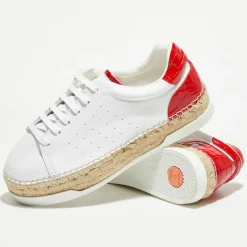 Femme Canal Saint Martin Baskets^Baskets espadrilles en Cuir Lancry blanc/rouge
