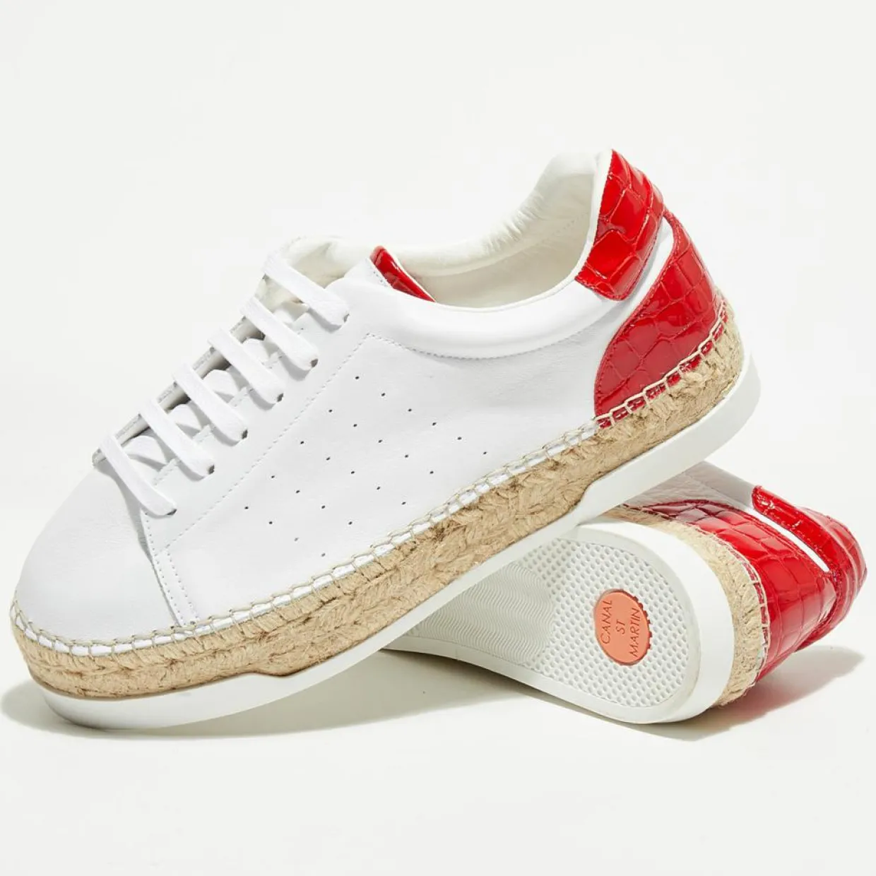 Femme Canal Saint Martin Baskets^Baskets espadrilles en Cuir Lancry blanc/rouge