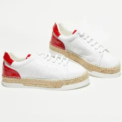 Femme Canal Saint Martin Baskets^Baskets espadrilles en Cuir Lancry blanc/rouge