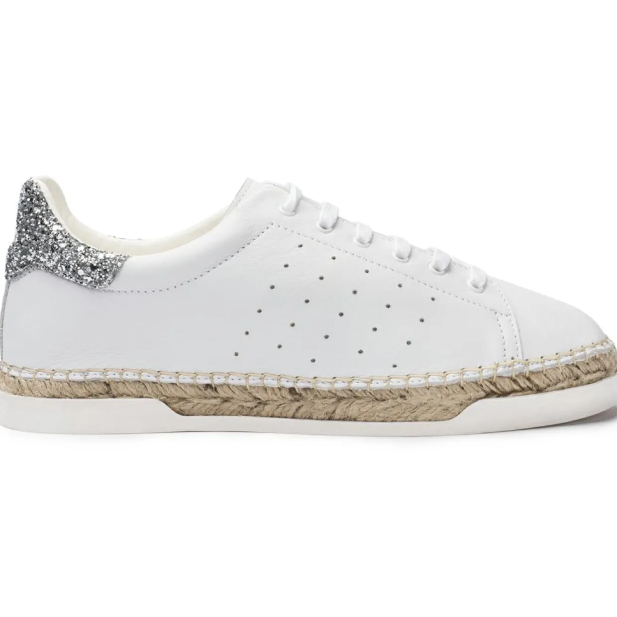 Baskets espadrilles en Cuir Lancry Glitter blanc/argenté-Canal Saint Martin Online