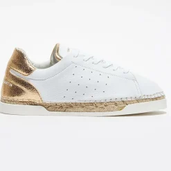 Femme Canal Saint Martin Baskets^Baskets espadrilles en Cuir Lancry craquelé blanc/doré