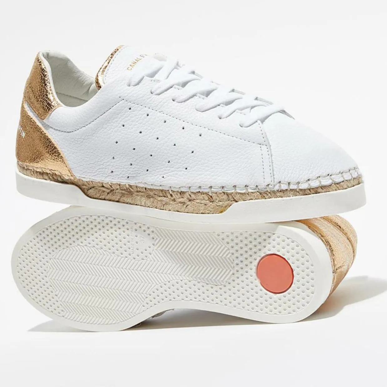 Femme Canal Saint Martin Baskets^Baskets espadrilles en Cuir Lancry craquelé blanc/doré
