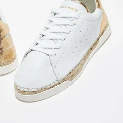 Femme Canal Saint Martin Baskets^Baskets espadrilles en Cuir Lancry craquelé blanc/doré