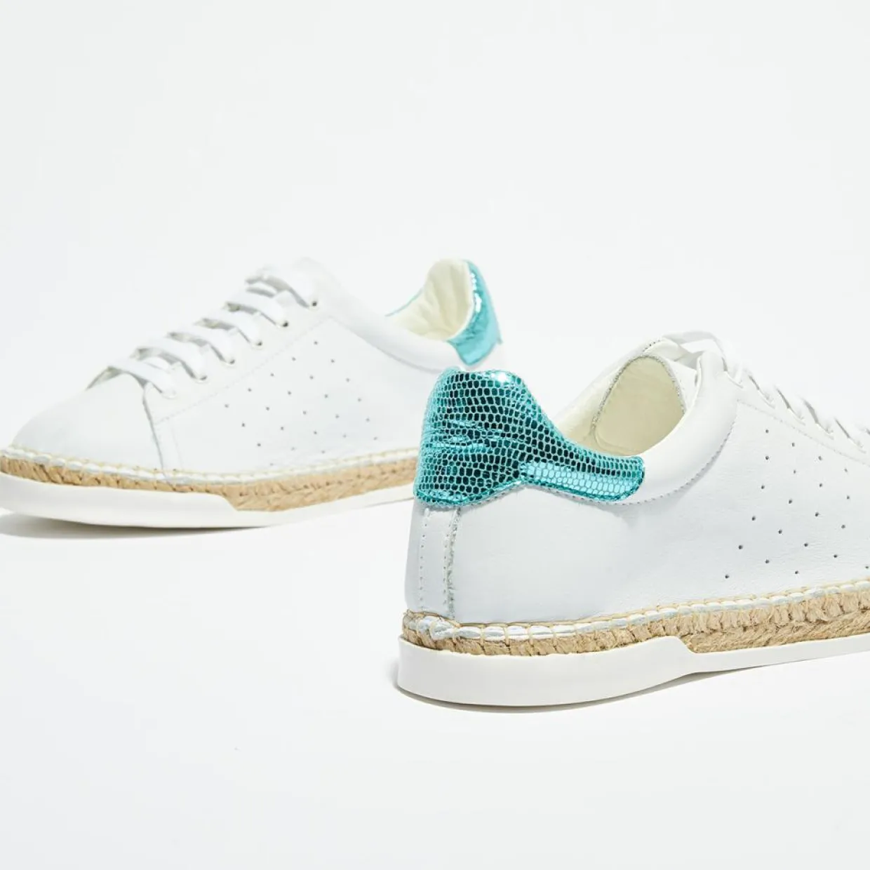 Femme Canal Saint Martin Baskets^Baskets espadrilles en Cuir Lancry Roma blanc/bleu acqua
