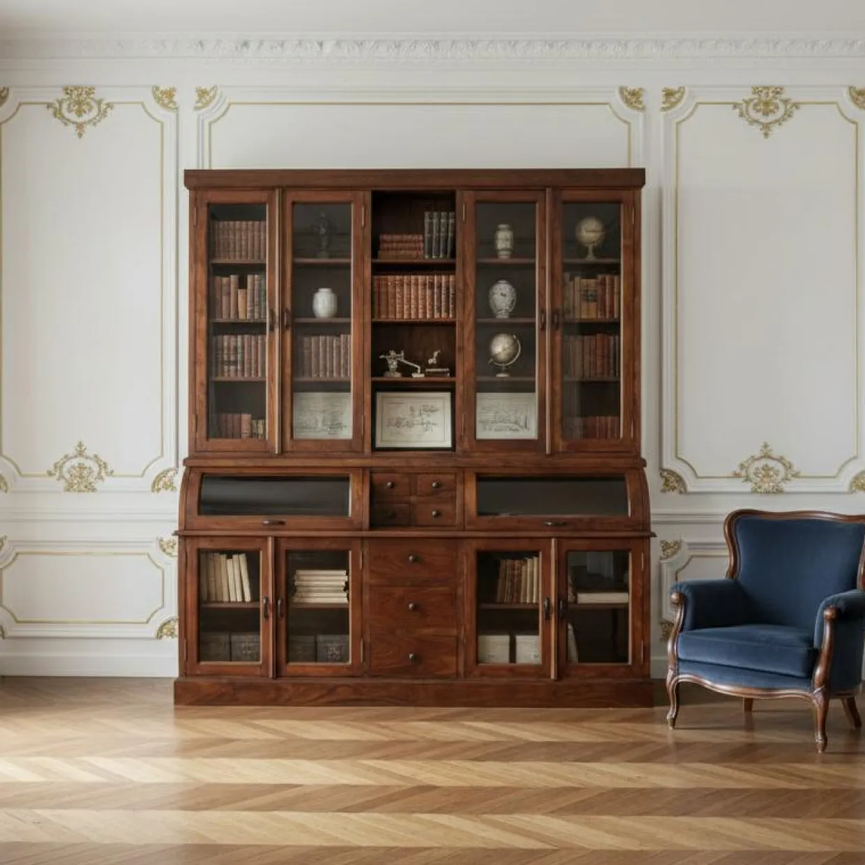 Bois & Chiffons Bureaux^Bibliothèque 2 corps grand modèle Acacia Cara Marron - 209x52x232 cm