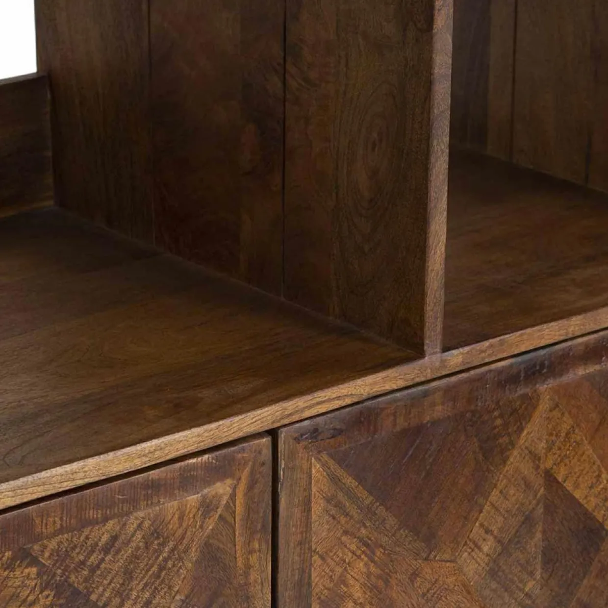 Bibliothèque 2 portes 6 niches manguier kama marron - 90x40x180 cm-Bois & Chiffons Outlet