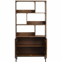 Bibliothèque 2 portes 6 niches manguier kama marron - 90x40x180 cm-Bois & Chiffons Outlet