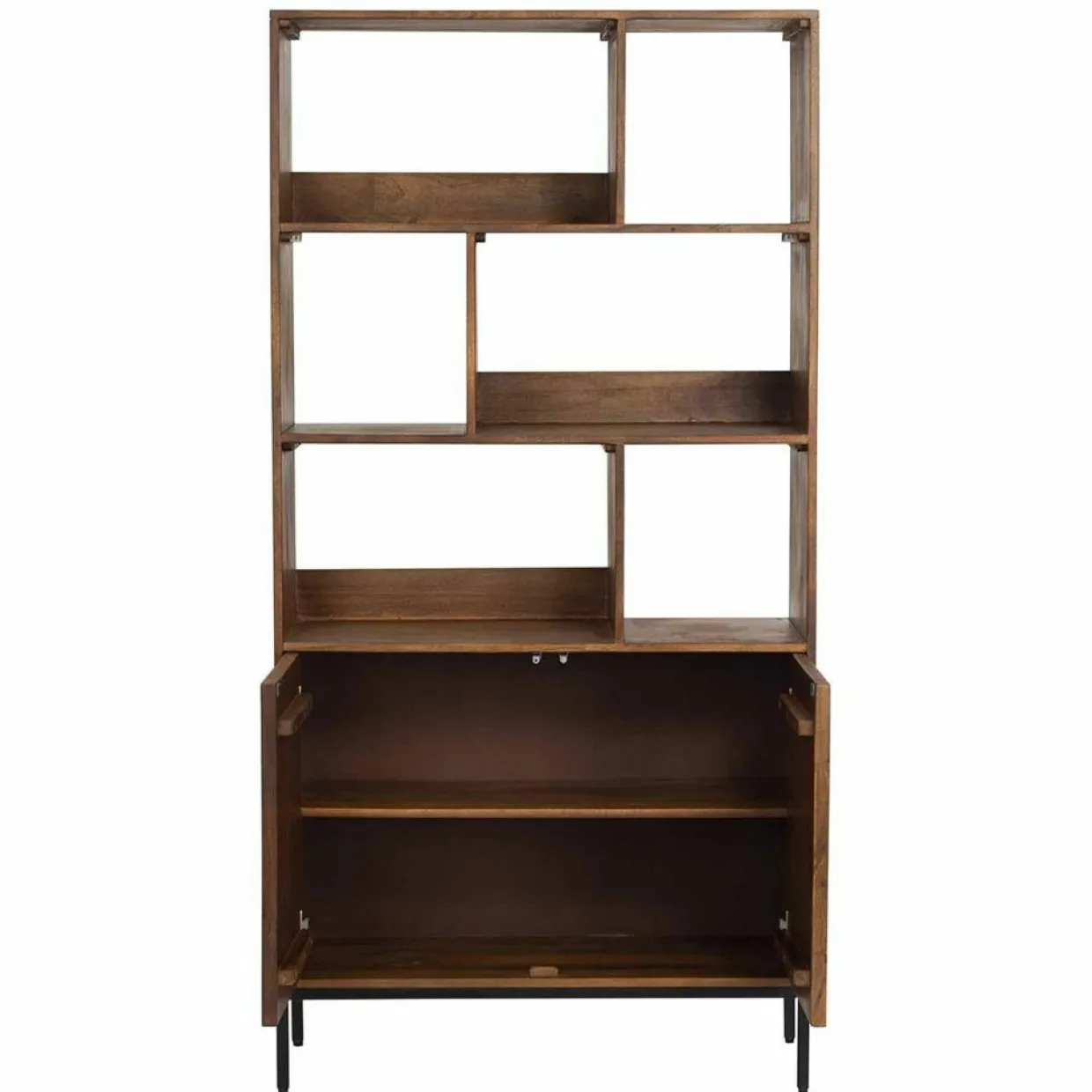Bibliothèque 2 portes 6 niches manguier kama marron - 90x40x180 cm-Bois & Chiffons Outlet